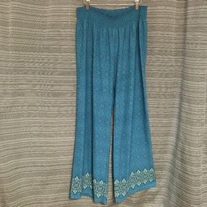 Prana Wide Leg Pants in Size XL Teal Abstract Floral Print